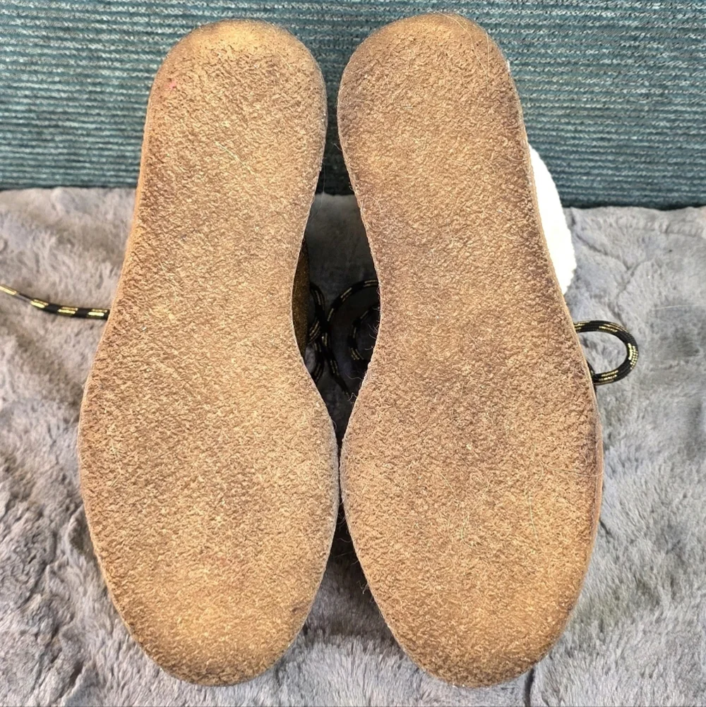 J Crew Gold Metallic Winter Shearling Boots, Wedge Crepe Sole,  Womens Sz 6